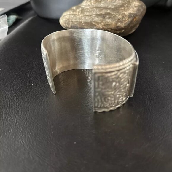 Zuni Turquoise Inlay Sterling Silver Cuff Bracelet Native Indian Handmade - Picture 7 of 10